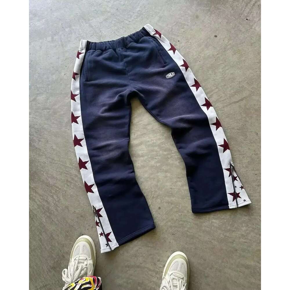 American Retro Fashion Side Striped Star Trouser Leg Zipper Cotton Trousers Women's Y2K New Haruku Hip Hop Goth Casual Pants