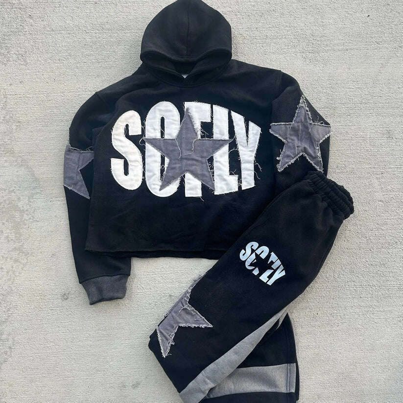 Gothic Retro Haruku Star Embroidered Letter Oversized Men's And Women's Y2K American Hip-hop New Trend Sports Hoodie