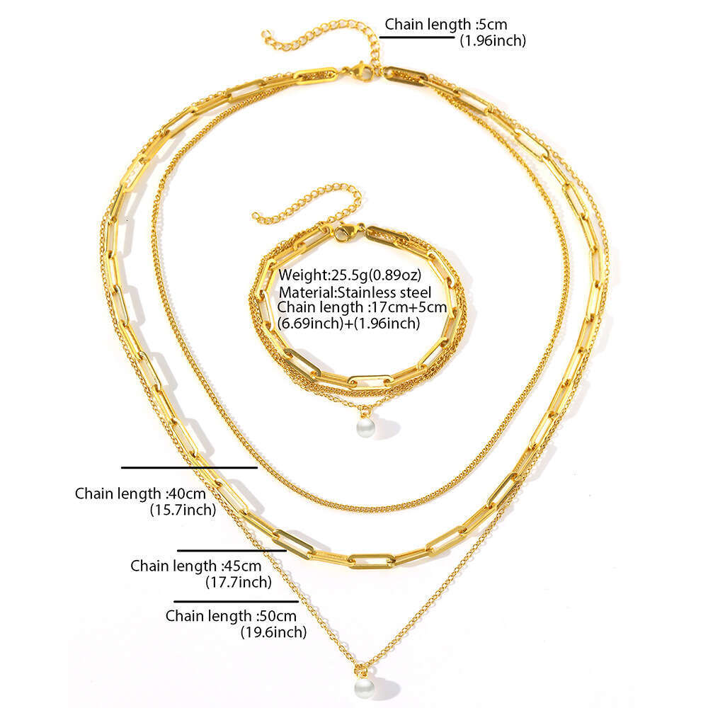 Hot selg three-layer metal imitation pearl pendant necklace, women's multi-layer versatile neck chain, collarbone chain