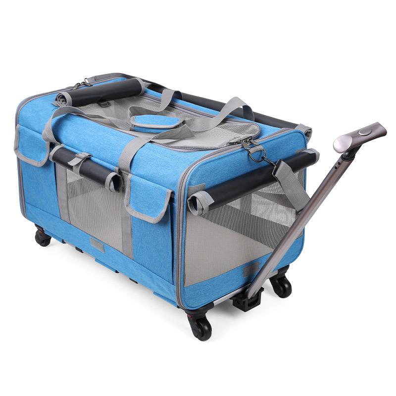 Collapsible Extra Large Cat Carrier with Wheels and Litter Box, Rolling Soft Carrier with Breathable Mesh Windows and Locking Zippers for Long Distanc