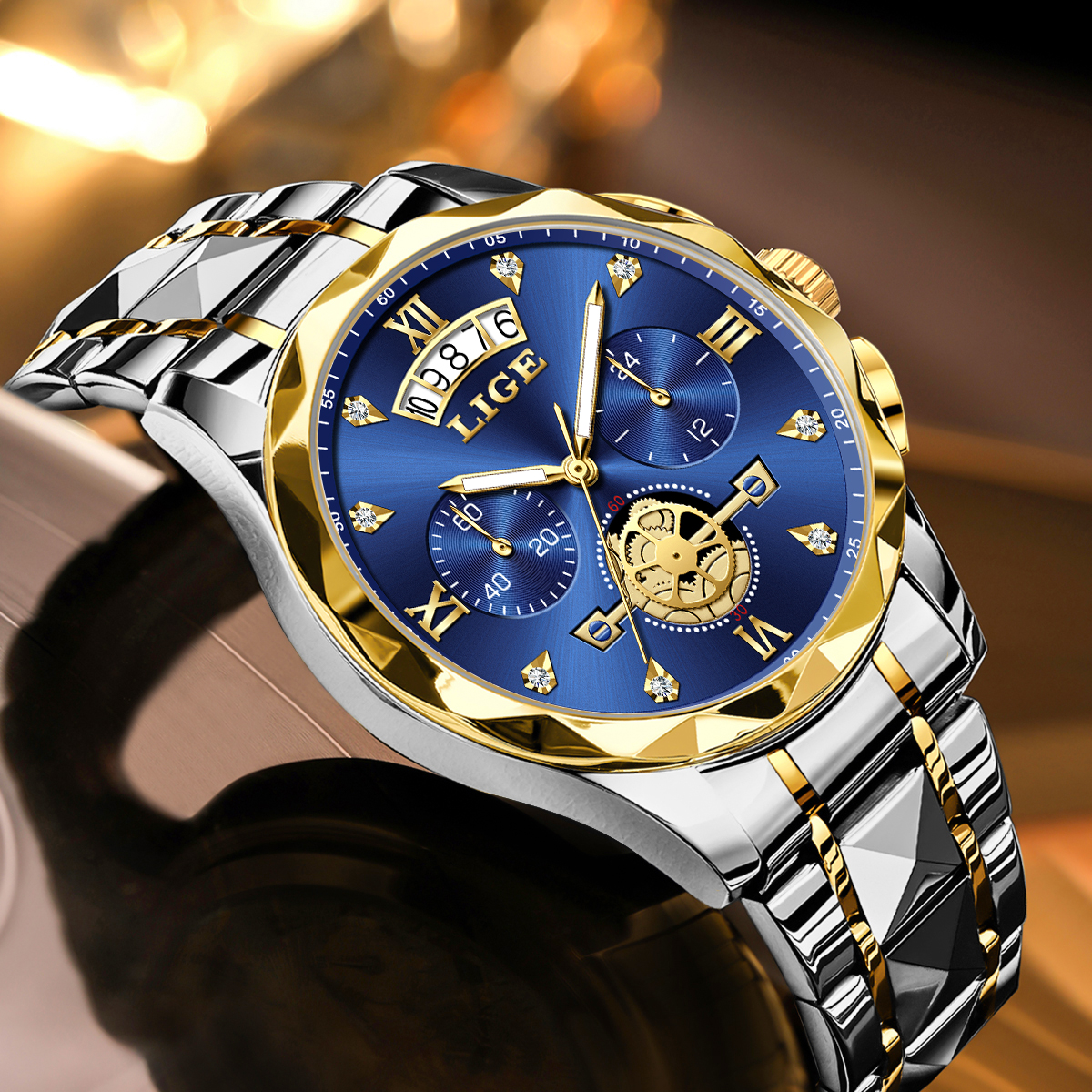 Lige Men's Fashion Business Watch Multi functional Waterproof Calendar Luminous Quartz Watch