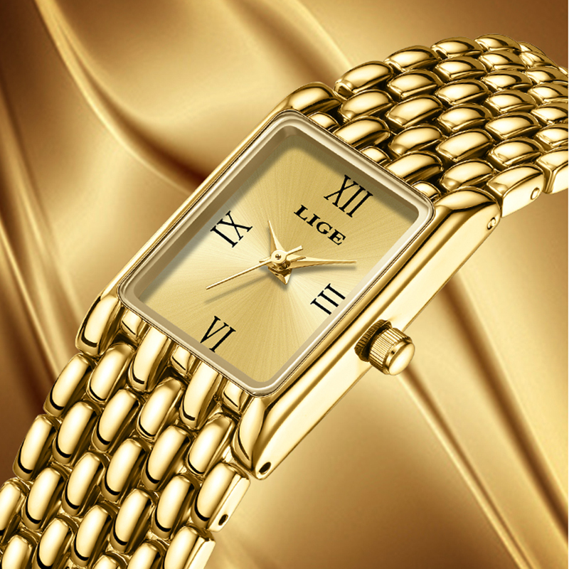 LIGE new stainless steel strip men's business watch personalized square fashion multifunctional waterproof three pin quartz watch