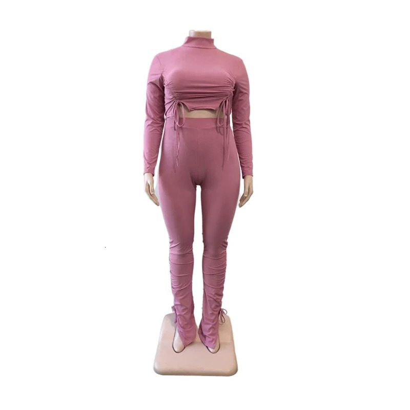 Sexy Plus Size Women Clothing Ribbed Long Sleeve Crop Top and Pants Sets Bodycon Ladies 2 Piece Outfits Wholesale Drop 250122