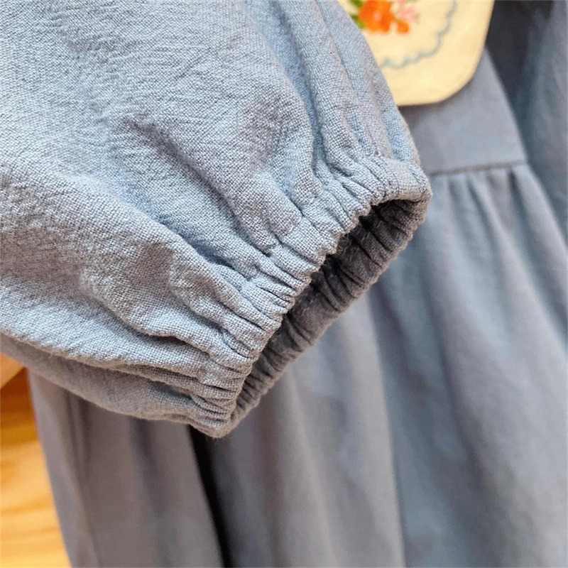 Spring Autumn Long Sleeve Lapel Casual Dress Embroidered Kid Clothes Girl Korean Style Children 250120