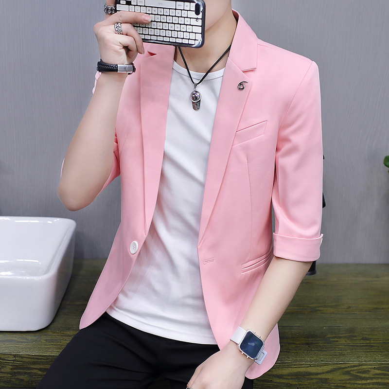 K122Slim Cut Men's Trendy Casual Jacket - Korean Fashion Miniature Suit with Unique Shoulder Detailing