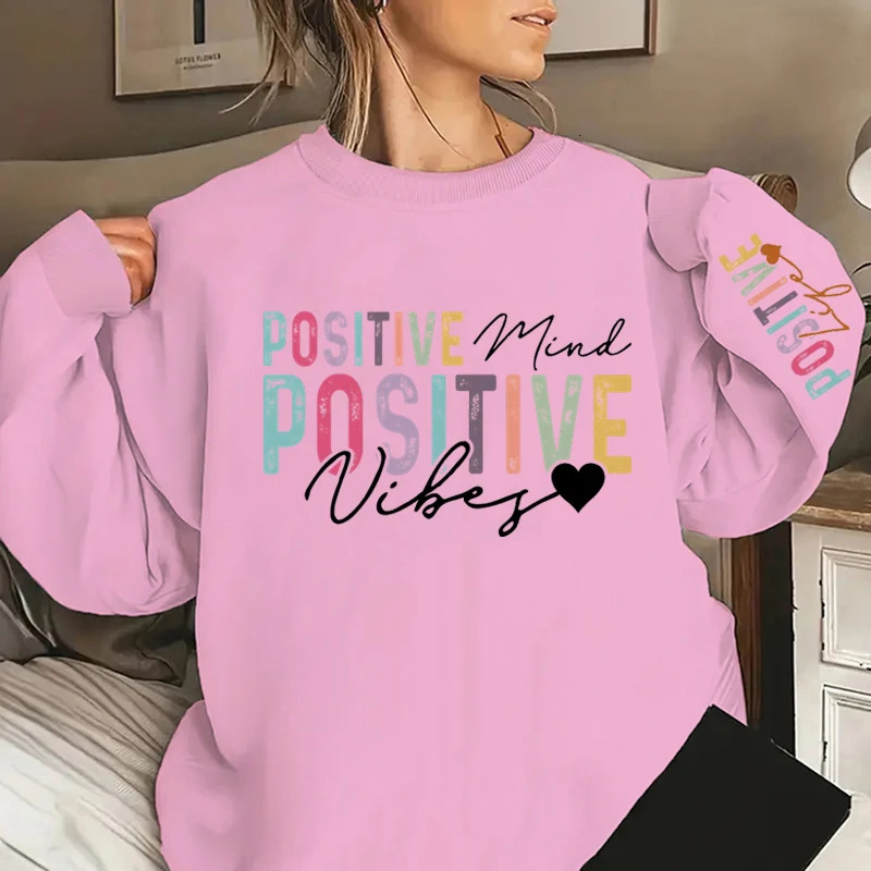 Womens Sweatshirts Positive Affirmations Life Mind Vibes Print Crew Neck Oversized Graphic Long Sleeves Pullovers 250121