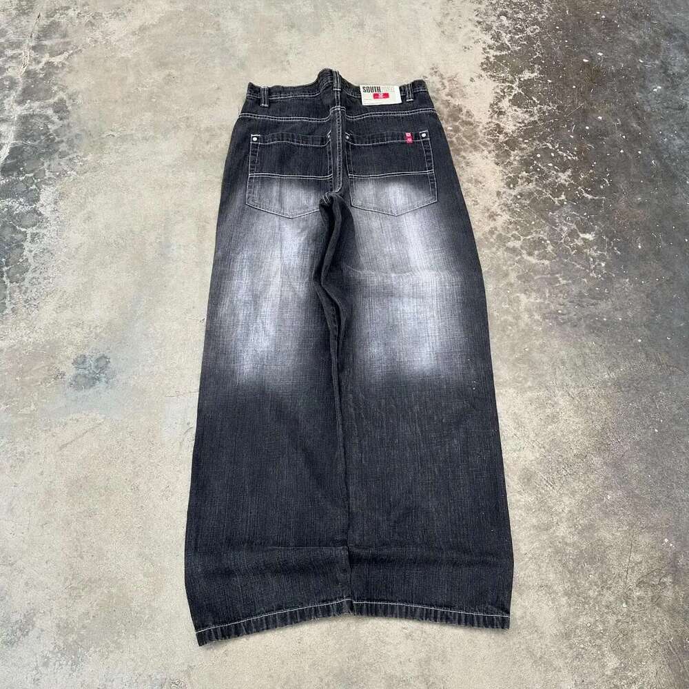 American Trend Retro Washed Black Hip-Hop Baggy Jeans Men's Y2K New Haruku Punk Gothic Couple Casual Wide Pants Streetwear