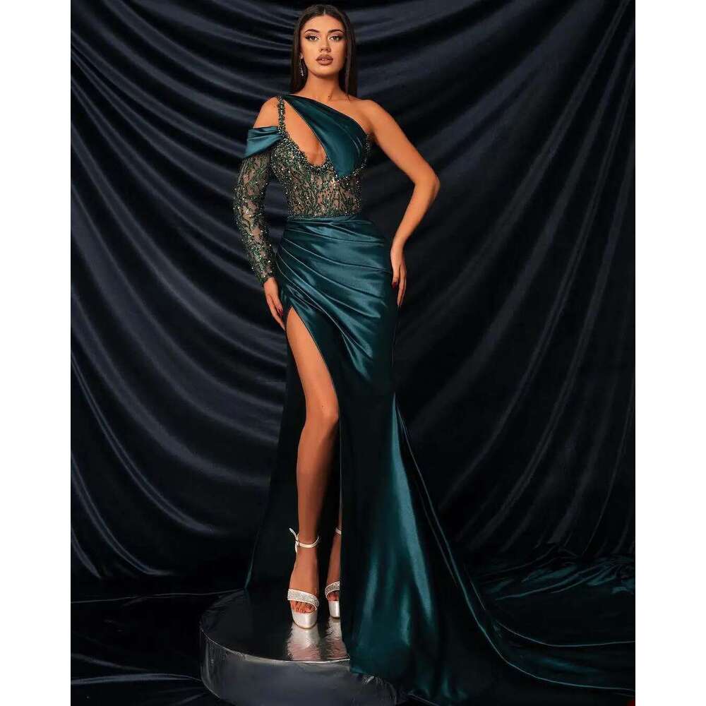 Women's Evening Dresses, One Shoulder, Beading, Pleated, High Side Division, Prom Party Dress, Custom 6660311