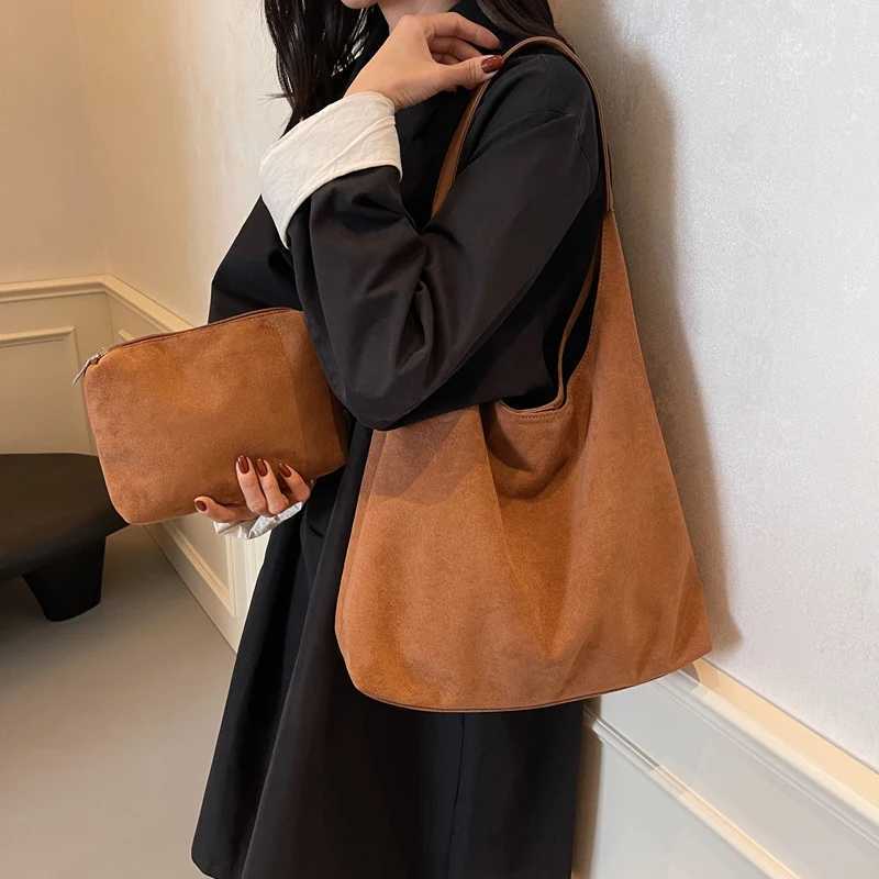 MOODS Casual Shoulder Tote Bag Set For Women 2-IN-1 Suede Pure Color Large Capacity Shopper Tote Winter New Handbags Female T250118