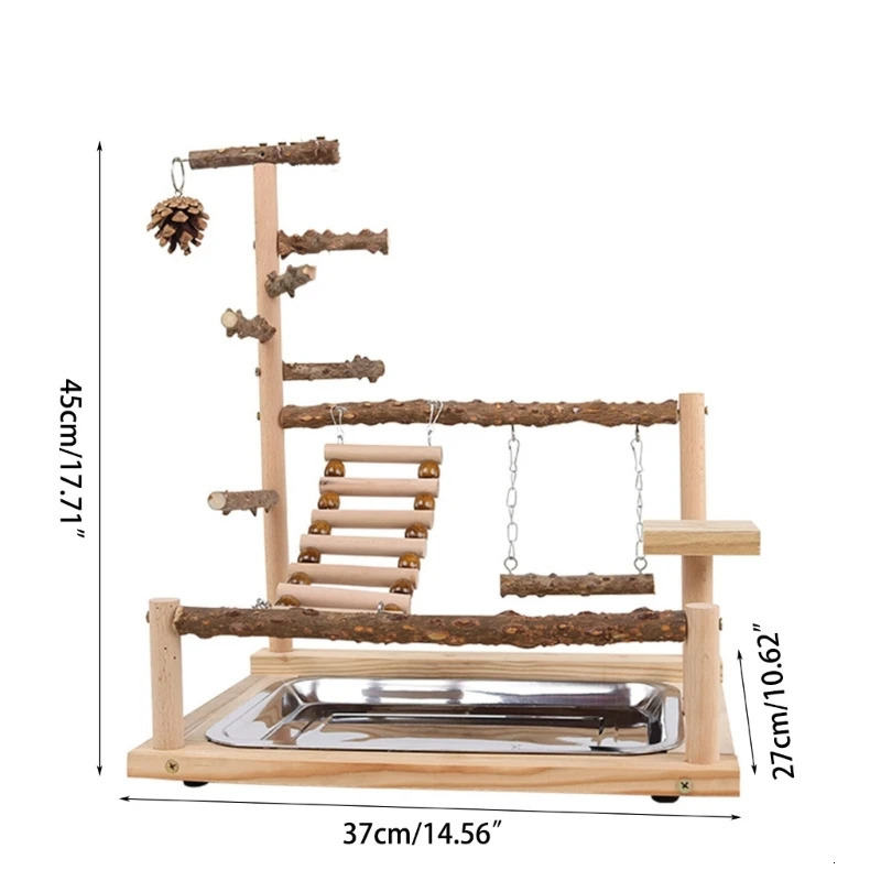 Pet Parrot Playstand Parrots Bird Playground Bird Plays Stand Wooden Perch Playground Ladder with Steel Feeder Plate 250117