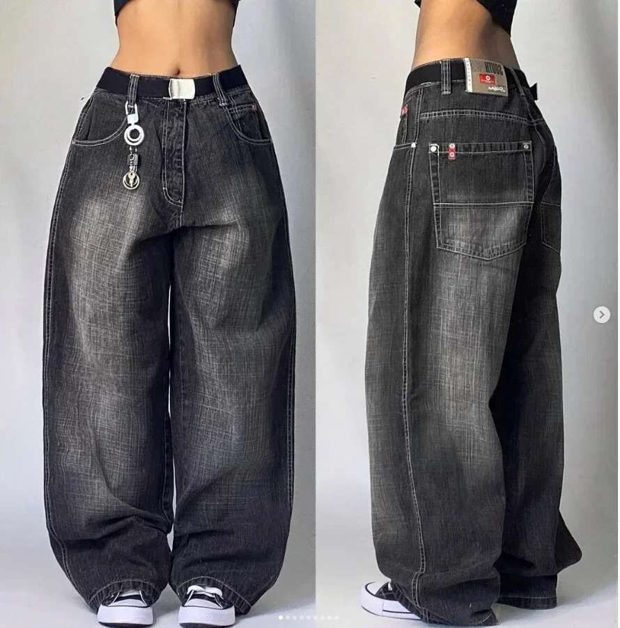 American Hip-hop Retro Loose Jeans Women's Y2K New Tide Haruku High Waist leg Gothic Wide Street Pants Male