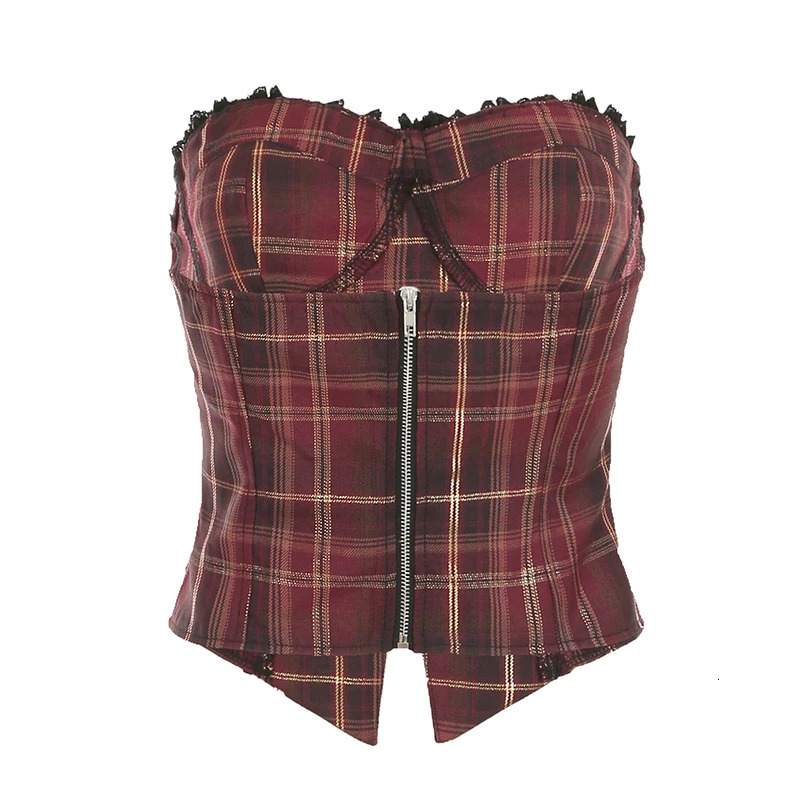 Christmas Red Plaid Lace Trim Women Straps Tops Skinny sweet Festive Atmosphere Blouses Fashion Trendy 250116