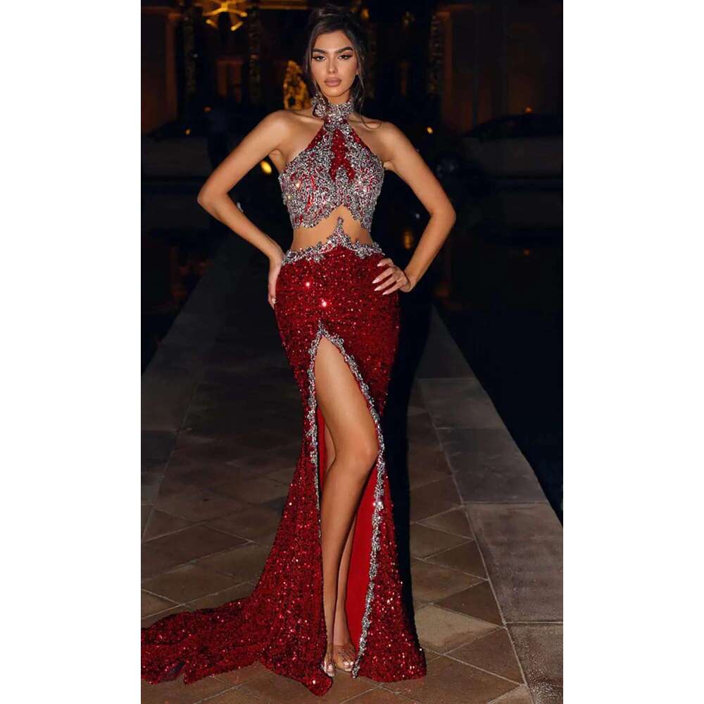 Sleeveless Mermaid Halter Evening Dresses, High Side Split, Prom Gown, Custom Party Dress