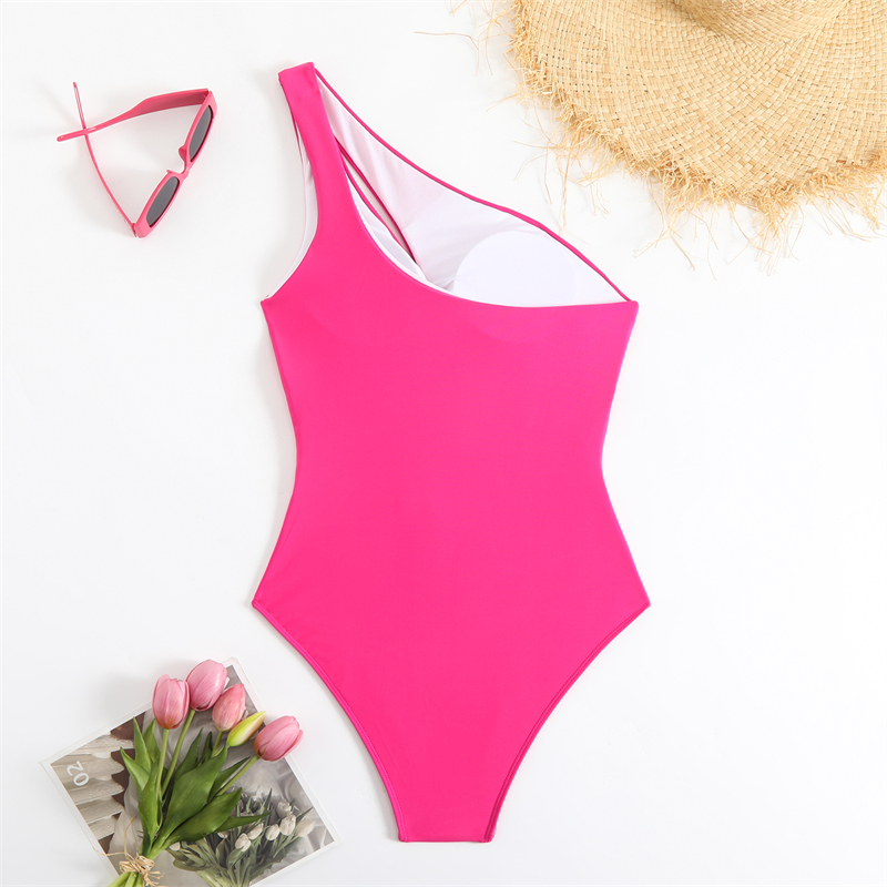 Women One Shoulder Swimsuit Fashion Hollow Out One Piece Swimwear Solid Colors Female Pool Bather Swmming Bodysuit Modest Bathing Suit