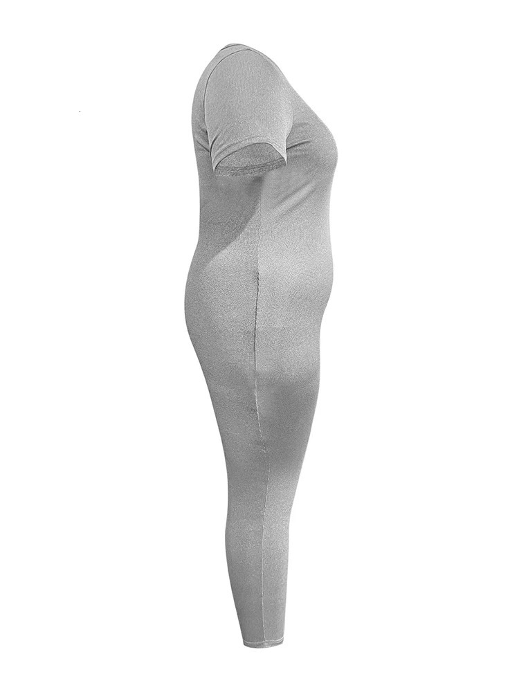 LW Autumn Large Size Full Jumpsuit Women 2024 Fashion Casual Short Sleeve Round Neck Solid Bodysuit Plus Size Womens Clothing 250113