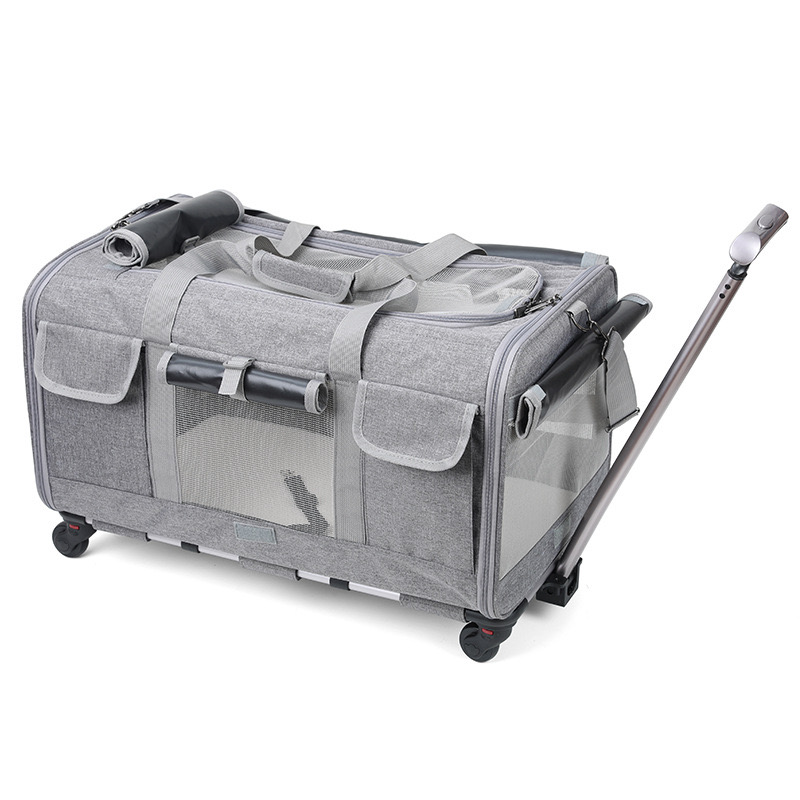 Collapsible Extra Large Cat Carrier with Wheels and Litter Box, Rolling Soft Carrier with Breathable Mesh Windows and Locking Zippers for Long Distanc