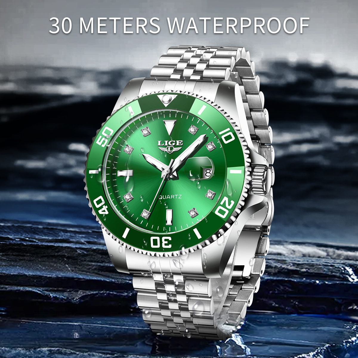LIGE Fashion Business Quartz Watch Men's Watch Waterproof Calendar Luminous Steel Strip Watch