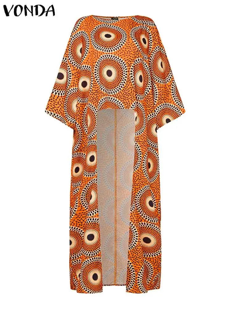 Plus Size 5XL VONDA 2024 Autumn Women Pant Sets Flare Sleeve Long Tops and High Waist Pants Bohemian Casual Loose Printed 2pcs 250122