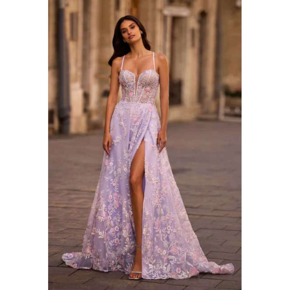 Stylish Evening Dresses Mermaid Spaghetti Ribbon Appliques Split Sleeveless Ball Gown Custom Party Dress 6660311