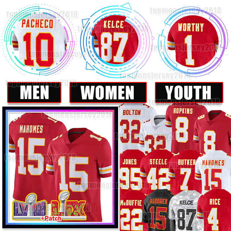15 Patrick Mahomes Jersey 87 Travis Kelce Football 1 Xavier Worthy Isiah Pacheco DeAndre Hopkins Chris Jones Nick Bolton Rashee Rice Trent McDuffie George Karlaftis