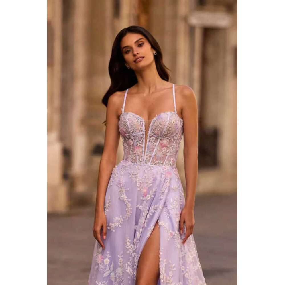 Stylish Evening Dresses Mermaid Spaghetti Ribbon Appliques Split Sleeveless Ball Gown Custom Party Dress 6660311