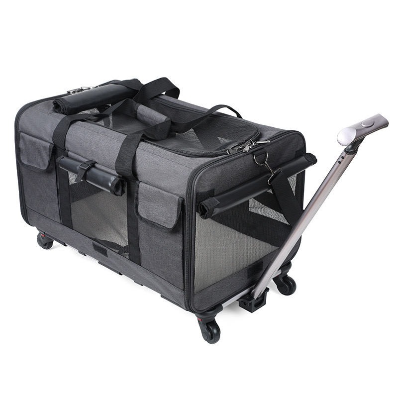 Collapsible Extra Large Cat Carrier with Wheels and Litter Box, Rolling Soft Carrier with Breathable Mesh Windows and Locking Zippers for Long Distanc