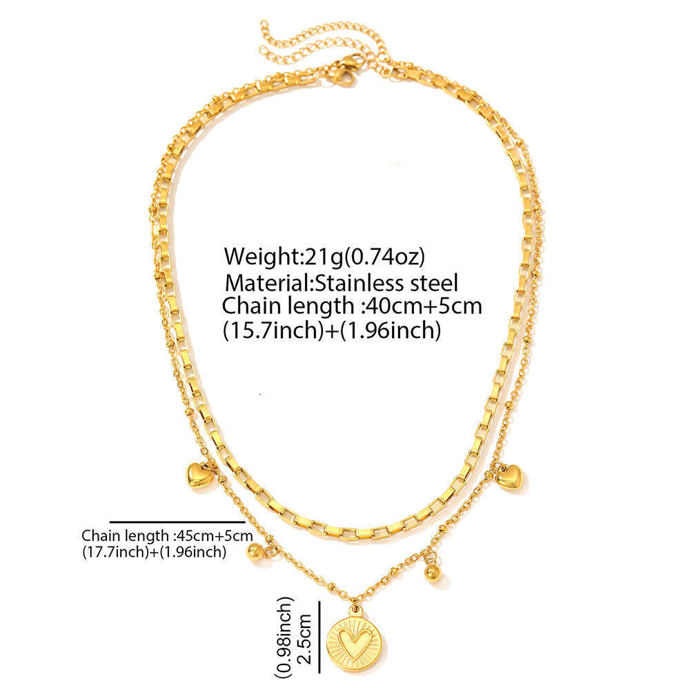Gold Trend Tag Style Two layer Texture Necklace Simple Personality Stacking Neck Chain