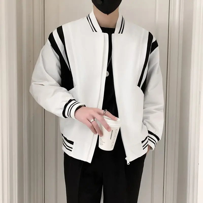 Trendy Contrast Color Jacket Men Spring and Autumn Casual Baseball Uniform Jacket 2025 Mens Versatile Loose Zipper Top 250116