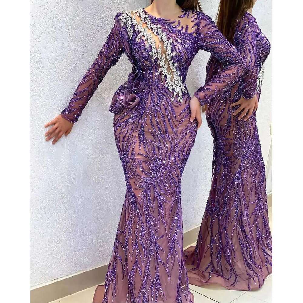 Mermaid Evening Dresses Sequins Appliques Long Sleeves Bright Prom Custom Party Dress 6660311
