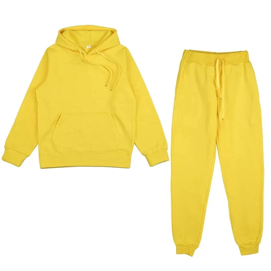 Casual Solid Couples Hooded Sweatshirt And Loose Sweatpants 2 Piece Suit Male Autumn Jogging Sweatshirt Trousers Outfits Suits 250210