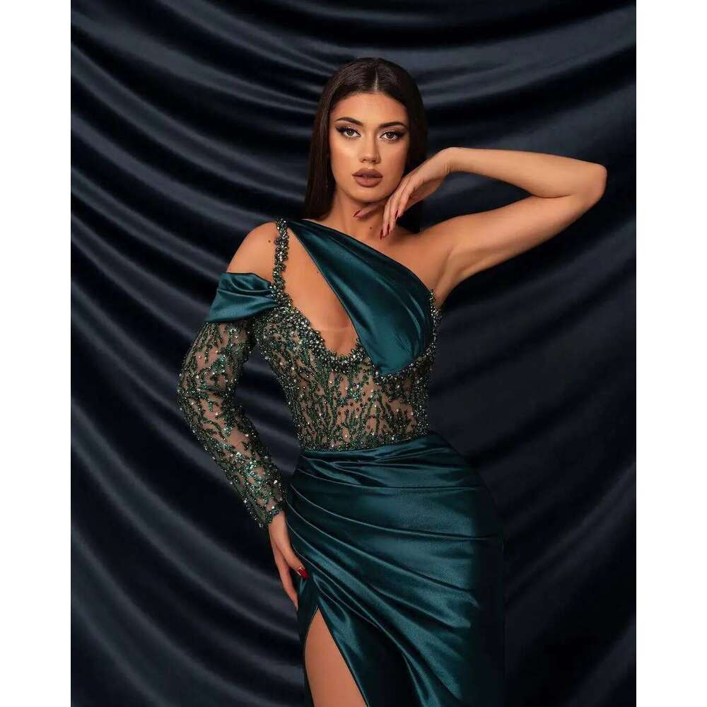 Women's Evening Dresses, One Shoulder, Beading, Pleated, High Side Division, Prom Party Dress, Custom 6660311