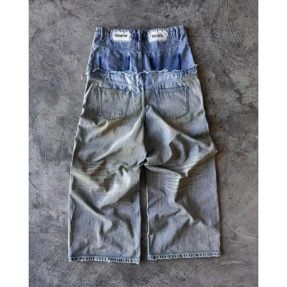 Street Wear American Retro Double ing Washed Baggy Jeans Men's Y2K New Haruku Hip-Hop Gothic Casual Joker Wide Trousers
