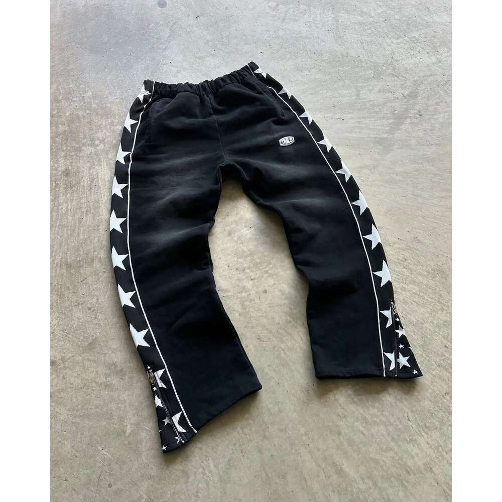 American Retro Fashion Side Striped Star Trouser Leg Zipper Cotton Trousers Women's Y2K New Haruku Hip Hop Goth Casual Pants