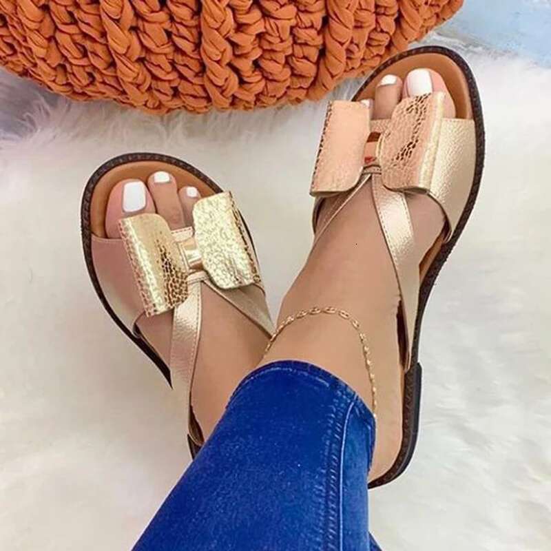 Summer hot Slippers Women: Butterfly-Knot Casual Flat Sandals, Stylish Slip-Ons for Daily Wear, Light & Comfortable