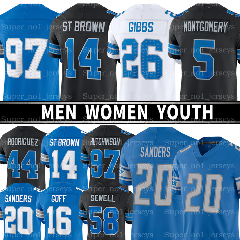 Amon-Ra St. Brown Football Jerseys Jared Goff Penei Sewell Sam LaPorta Jameson Williams Jahmyr Gibbs Brian Branch David Montgomery Jack Campbell