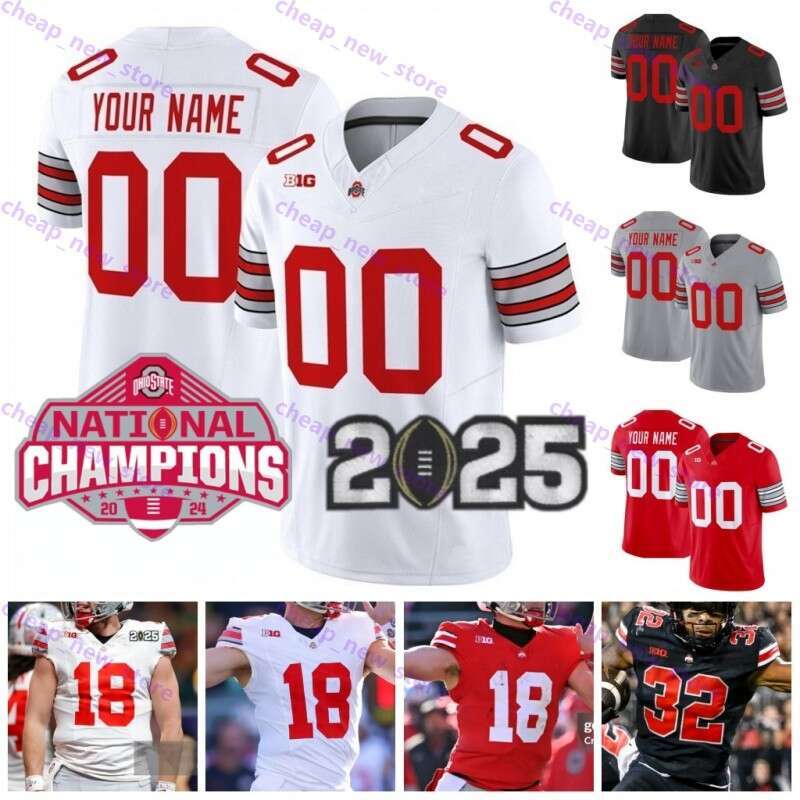 Buckeyes College 2025 CFP Final Patch Football Jerseys 4 Jeremiah Smith 18 Will Howard 32 TreVeyon Henderson 7 CJ Stroud 1 Quinshon Judkins 2 Emeka Egbuka Stitched