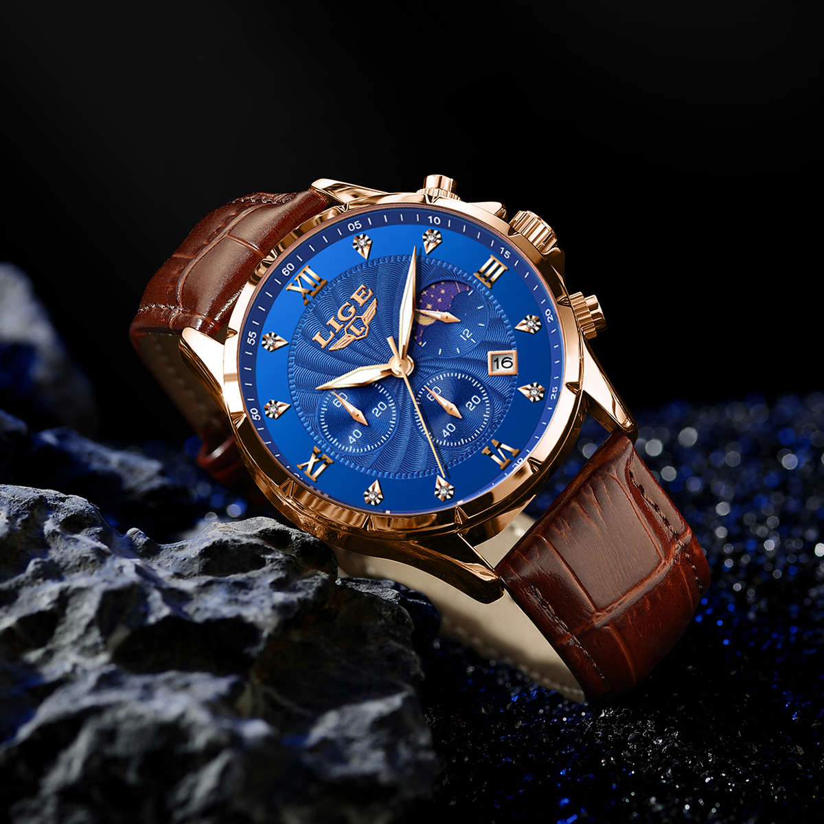 LIGE new business men's waterproof quartz watch multifunctional night light small three needle timing code sports watch