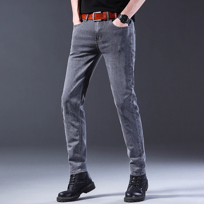Fashion Jeans Men Korean Style Straight Grey Middle Waist Pants Male Casual Denim Trousers 250116