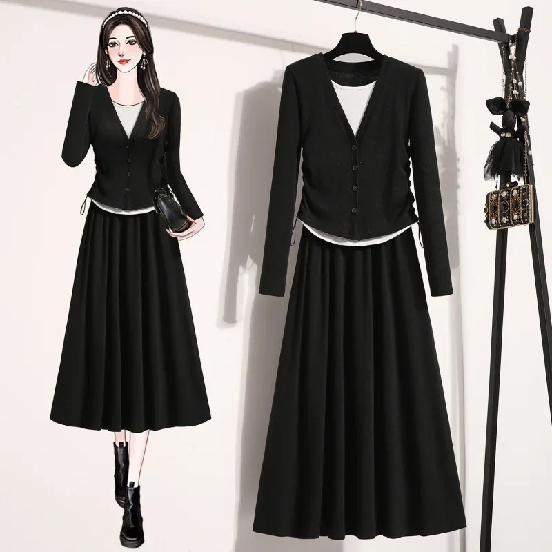 Plus Size Early Autumn Matching Suit 2024 Fantasy Top Casual Half length Long Dress Two Piece Set 250122