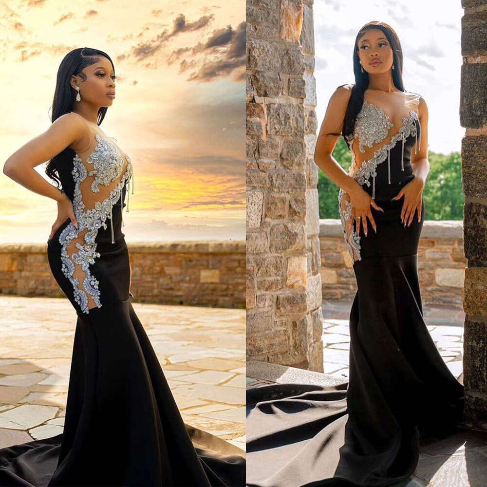 Mermaid Evening Dresses Strapless Appliques Sleeveless Sequins Prom Custom Made Party Dress 6660311