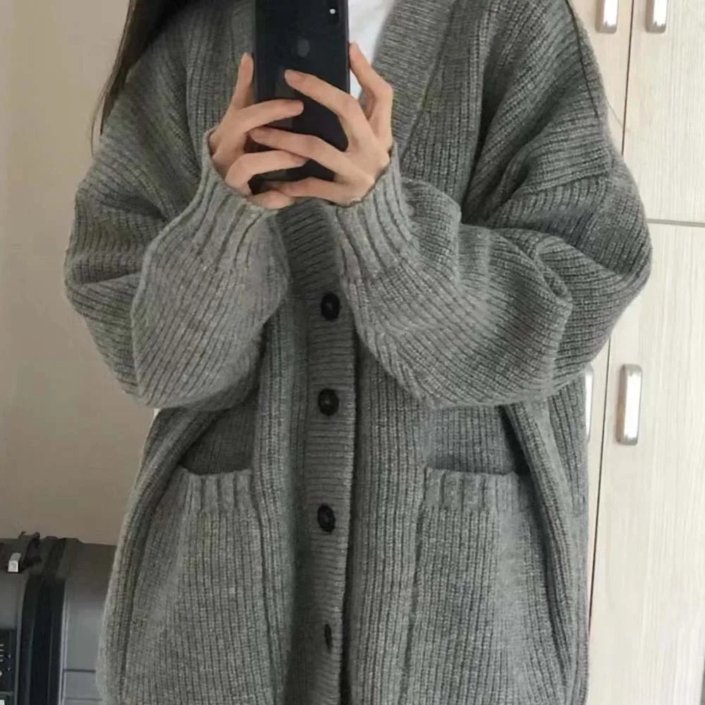 Women Button Pocket Loose Cardigan Coats Autumn Lady Korea Student Knitwear Sweaters PUMY01 250109Z