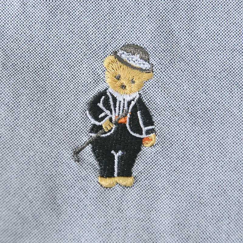 New Arrival 100% Cotton Shirts For Men Cartoon Bear Embroidery Korean Fashion Casual Long Sleeve Shirt Spring Loose Fit Mens Clothing Z250122