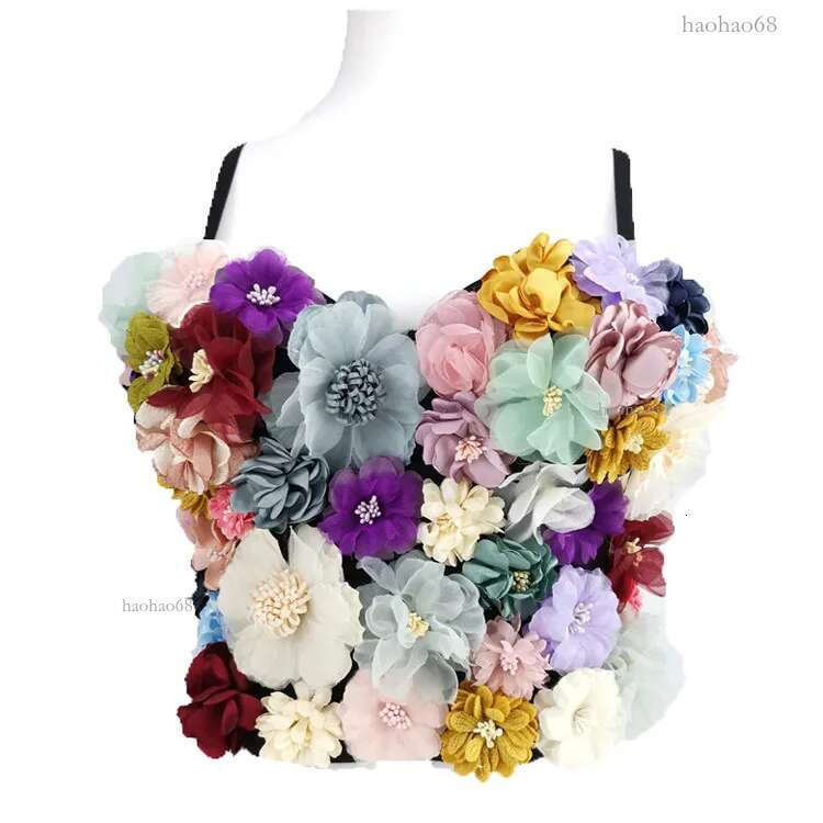 Women Multicolor Floral Embroidery Bralette with Colorful Three-Dimensional Cups and Flowers Appliques Fashion Crop Top Tube Top Strap S-L