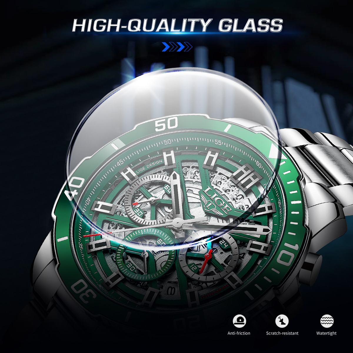 LIGE Men's Fashion Hollow Design Quartz Watch Multi functional Luminous Calendar Watch Give Friends Holiday Gifts