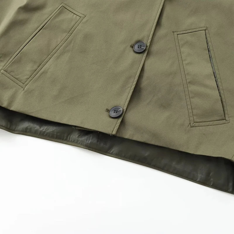 TRAF Female Windbreaker Outerwears Hood Cropped Jacket Women Solid Trench Coat Autumn Long Sleeve Demi-Season Casual Coats 250109