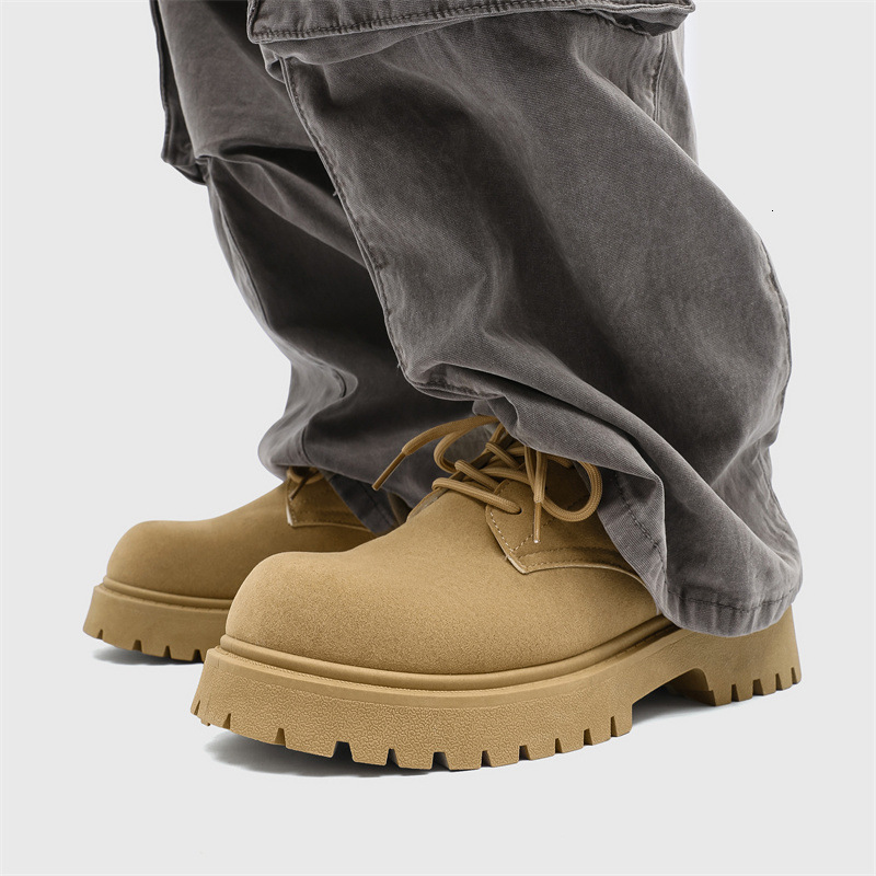 Derby 2024 new autumn low top Martin boots men's retro workwear thick sole height increasing breathable suede leather shoes