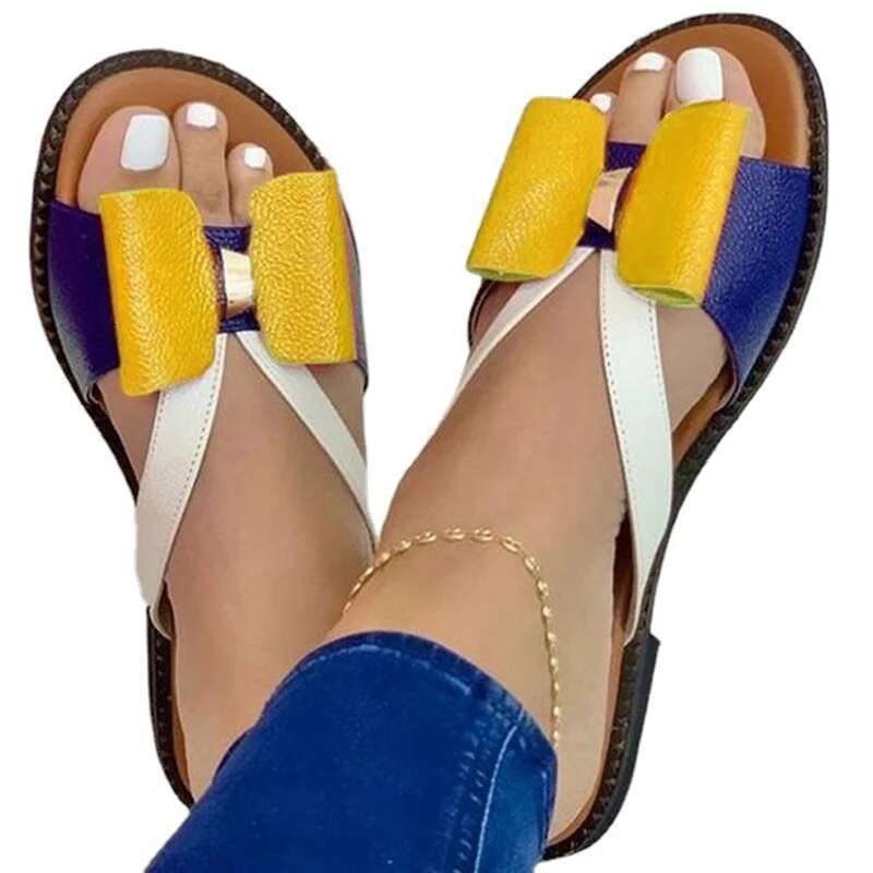 Summer hot Slippers Women: Butterfly-Knot Casual Flat Sandals, Stylish Slip-Ons for Daily Wear, Light & Comfortable