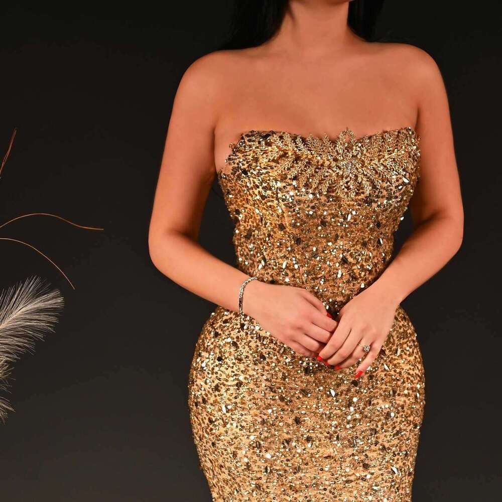Strapless Crystal Sleeveless Sequin O Evening Dresses, Custom Party Dress 6660311