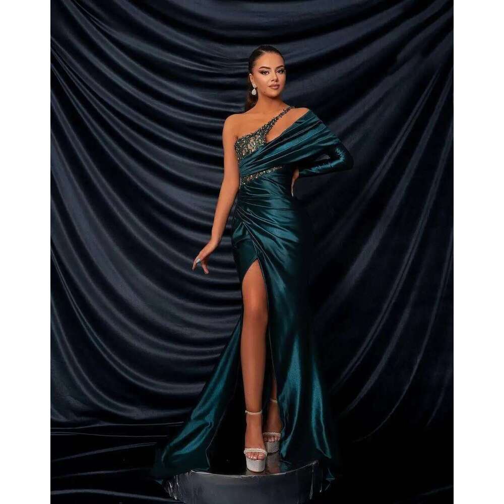 Women's Evening Dresses, One Shoulder, Beading, Pleated, High Side Division, Prom Party Dress, Custom 6660311
