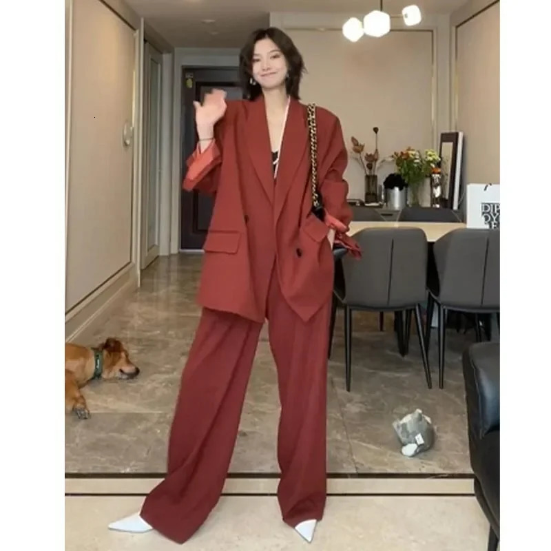 High end casual loose fit plus size womens suit with bell shaped sole 2piece set salt system matching 250122